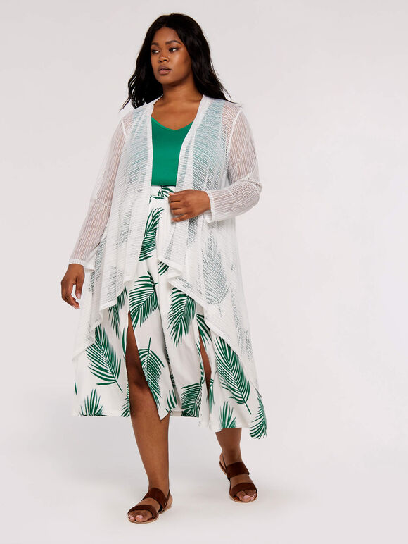 Curve Mesh Waterfall Cardigan, Cream, large
