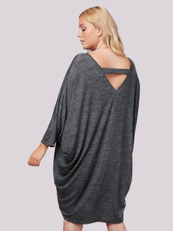 V Back Marl Batwing Cocoon Dress+, Dark Grey - Charcoal, large