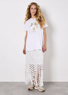 Guipure Circle Lace Fringe Maxi Skirt, Cream, large