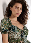 Ditsy Patchwork Milkmaid Mini Dress, Green, large