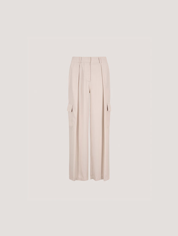 Wide Leg Fluid Cargo Trousers, Stone, large