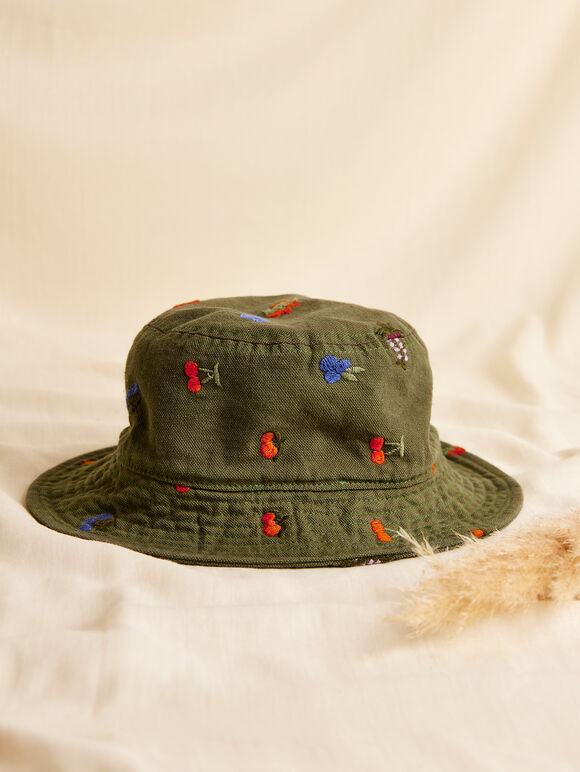 Fruit Embroidered Bucket Hat, Green, large