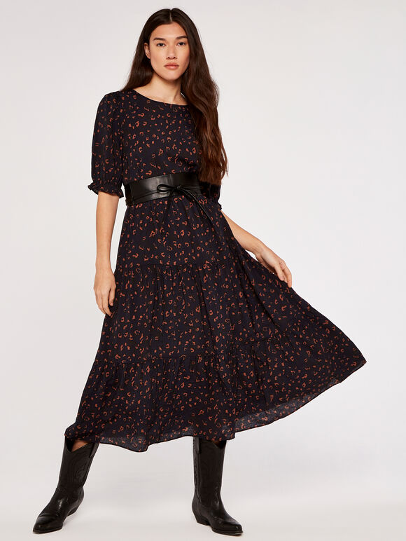 Animal Print Smock Dress, Navy, large