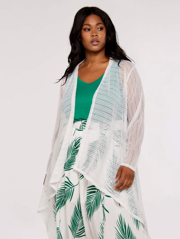 Curve Mesh Waterfall Cardigan, Cream, large