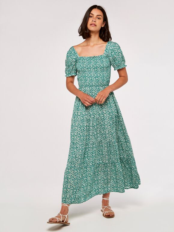 Daisy Milkmaid Maxi Dress, Green, large