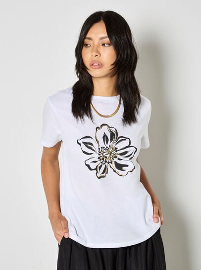Gold Foil Flower Graphic T-Shirt