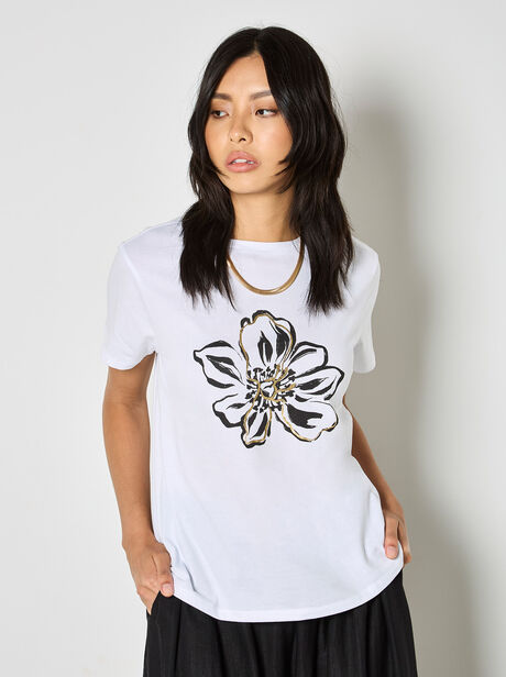 Gold Foil Flower Graphic T-Shirt
