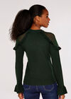 Mesh Ruffle Shoulder Jumper, Green, large