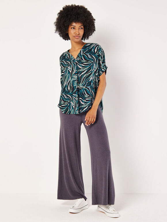 Abstract Print Pleat Blouse, Green, large