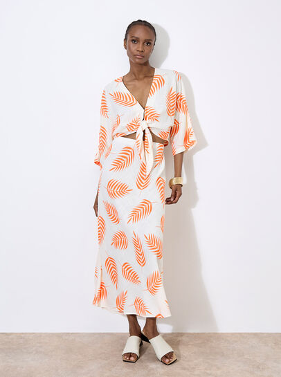 Tropical Leaf Bias Maxi Skirt