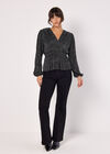Metallic Spot Plisse Peplum Wrap Top, Black, large