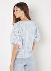 Stripe Balloon Sleeve Cotton Shirt, Blue, large