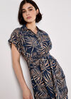 Palm Leaf Shirt Midi Dress, Navy, large