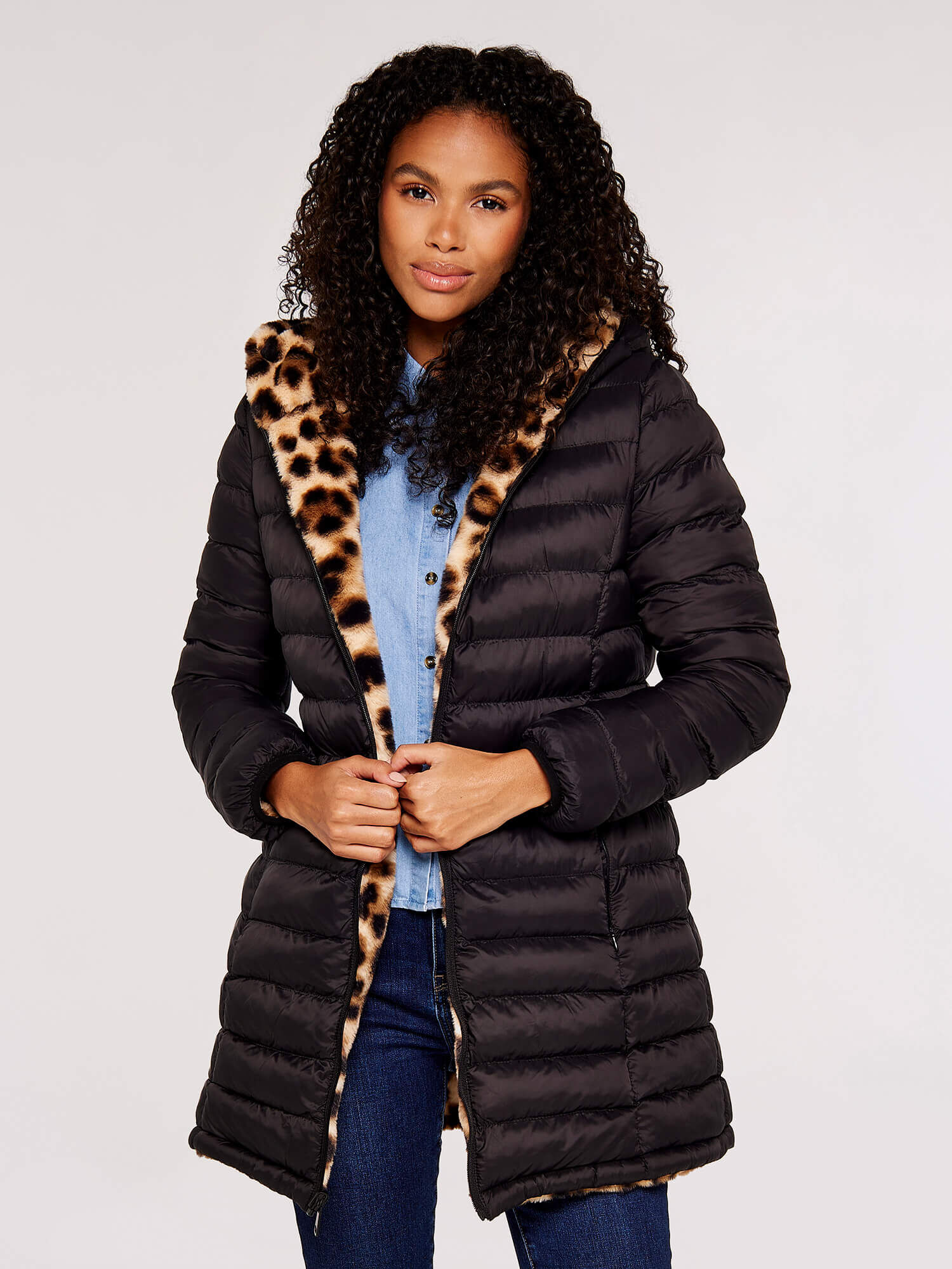 Reversible Leopard Faux Fur Puffer Coat Apricot Clothing