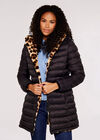 Reversible Leopard Faux Fur Puffer Coat, Black, large