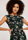 Floral Animal Tie Front Dress, Green, large