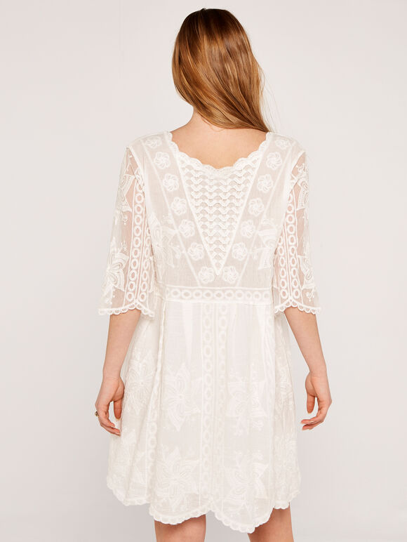 Embroidered Dress, Cream, large