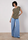 Bird Print Graphic Woven T-Shirt, Khaki, large