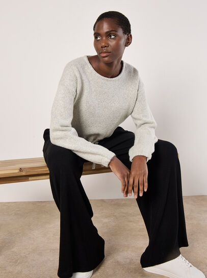 Cropped Boucle Knit Drawstring Jumper