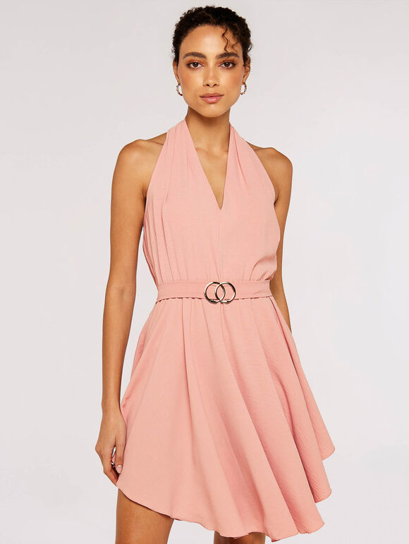 Halterneck Mini Dress, Pink, large