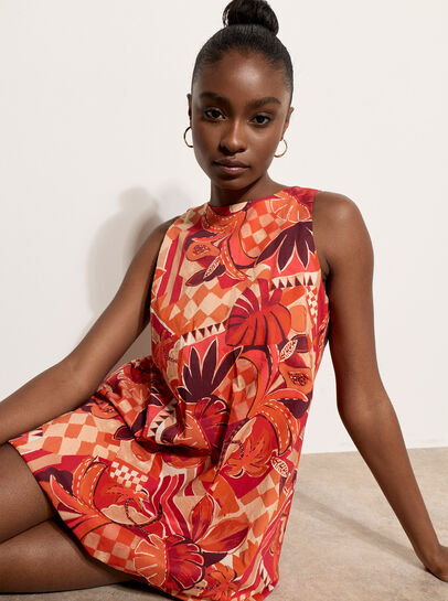 Abstract Print Bubble Hem Cotton Mini Dress