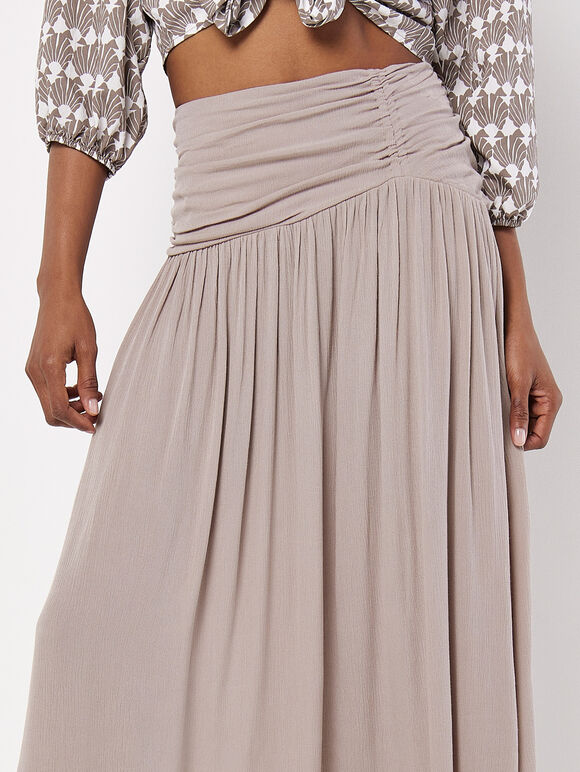 Textured Woven Midi Skirt, Brown, large