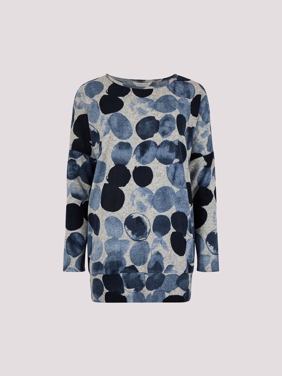 Abstract Circles Oversized Top, Navy, large