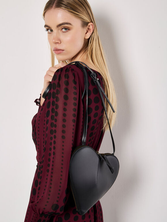 Leather Heart Bag, Black, large