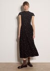 Floral Crepe Smocked Midi Dress, Black, large