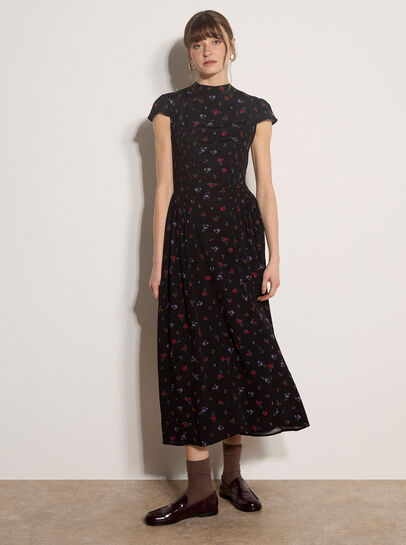 Floral Crepe Smocked Midi Dress
