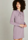 Pussybow Neck Detail Shift Dress, Lilac, large