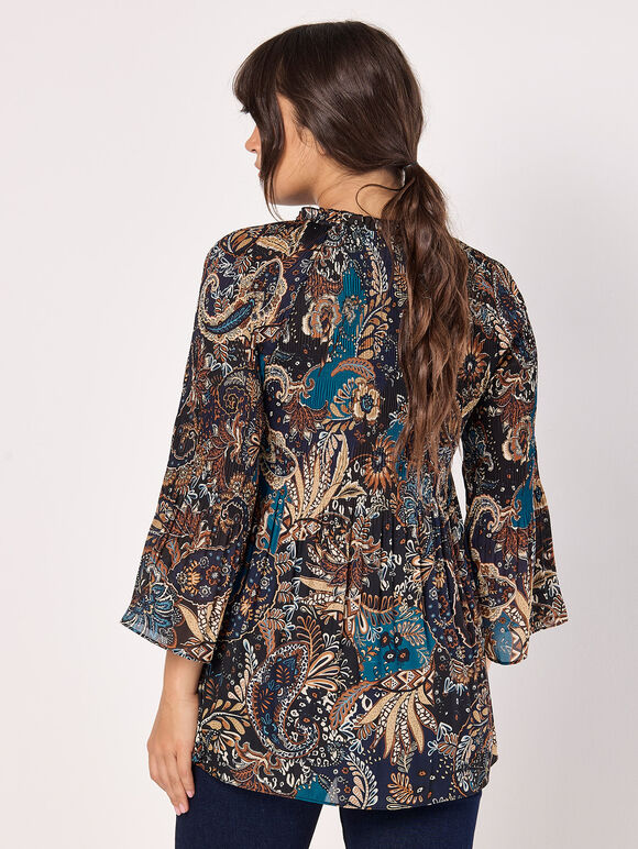 Paisley Plisse Top, Teal, large