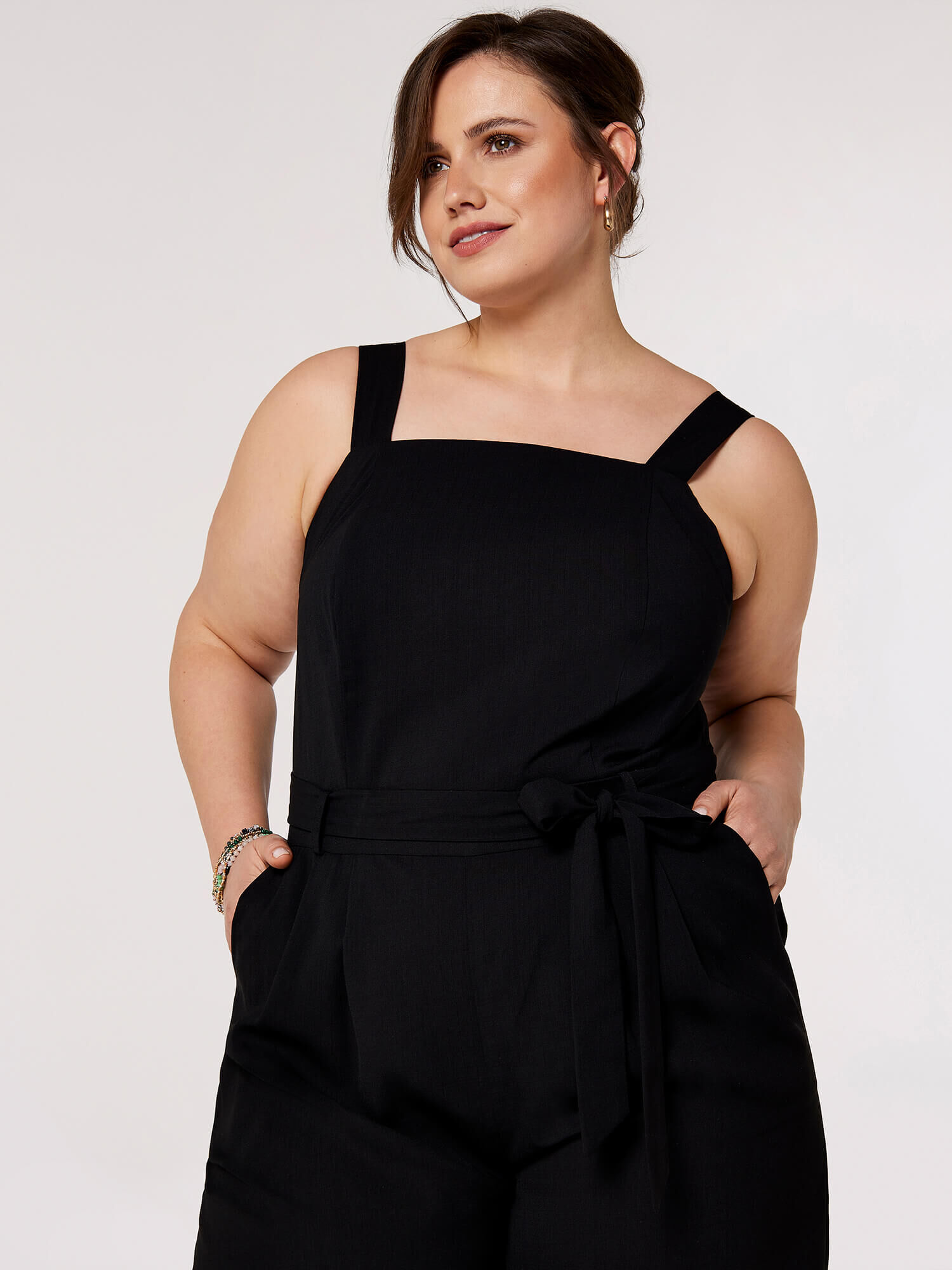 Plus size black dungaree dress online