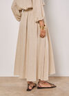 Linen Pleated Midi Skirt, Stone, large