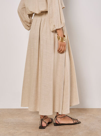Linen Pleated Midi Skirt