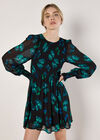 Butterfly Print Chiffon Mini Dress, Black, large