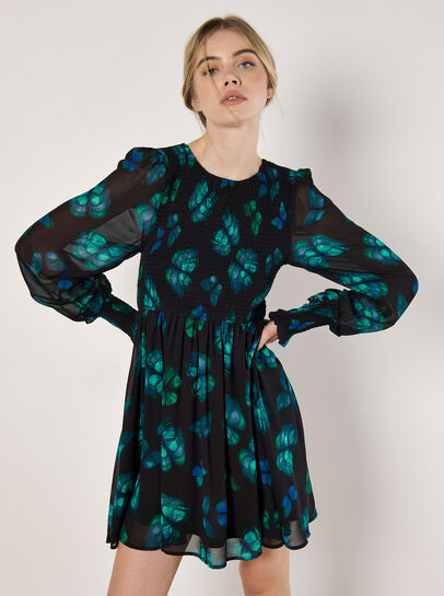 Butterfly Print Chiffon Mini Dress
