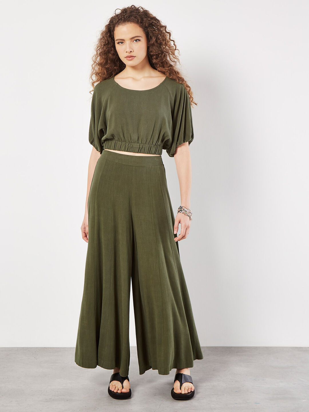 Image of Linen Blend Crop Top & Trousers Co-ord