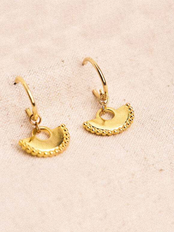 24K Gold Plated Hoop Fan Earrings, Gold, large