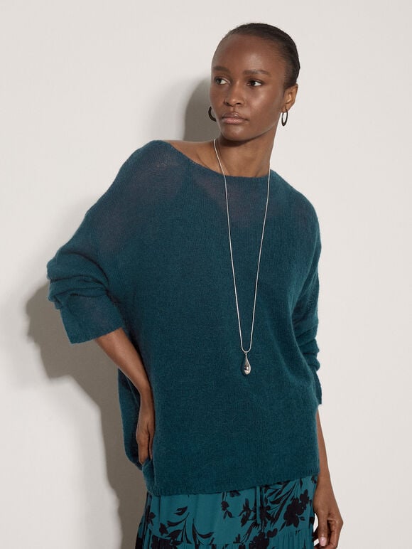 Lightweight Brushed Oversized Jumper, Teal, large