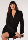 Sparkle Wrap Mini Dress, Black, large