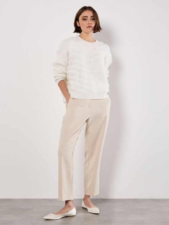 Fluffy Stripe Jumper, White, large