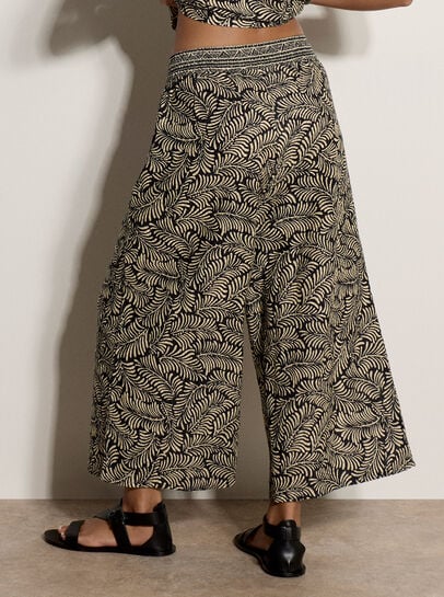 Leaf Print Cotton Culotte Trousers