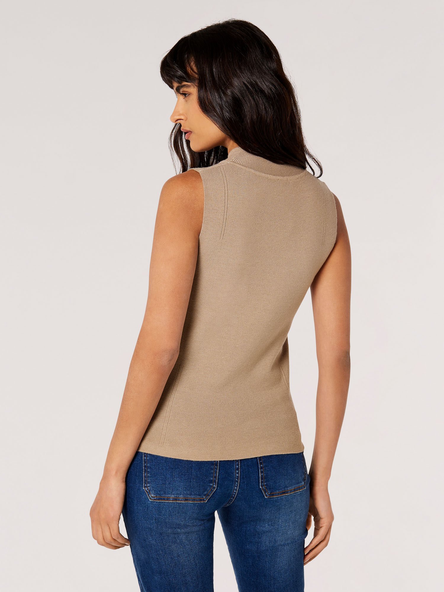 Mock Neck Knitted Top Apricot Clothing