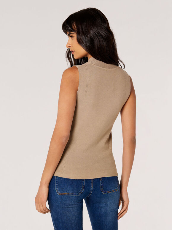 Mock Neck Knitted Top, Stone, large
