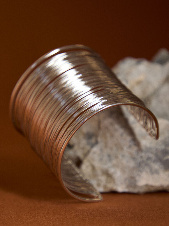 Silver Tone Wide Cuff Bracelet, Silver, large