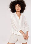 Broderie Puff Sleeve Shirt, Cream, large