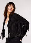 Fringed Suedette Jacket, Black, large