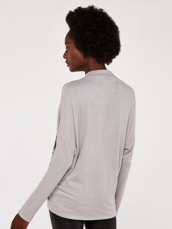 Soft Long Sleeve Wrap Over Top, Grey, large