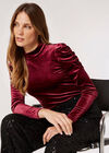 Ruched Shoulder Velvet Top , Burgundy, large